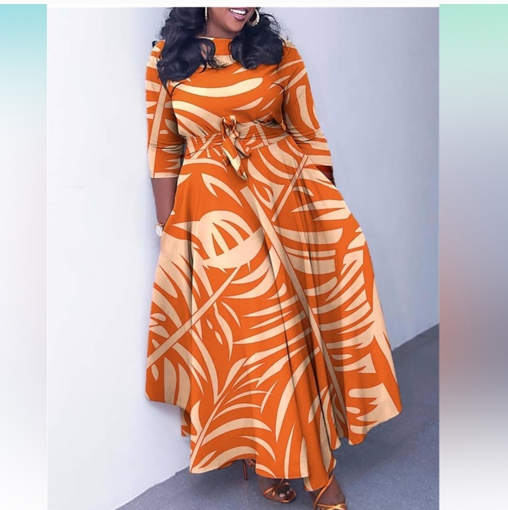 Women Plus Size Foraml A Line Maxi Dress Self Tie Waist with Pockets
